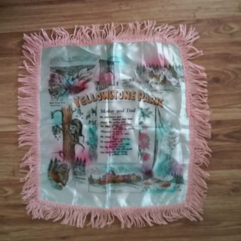 Vintage Yellowstone Park Pillow Case 17 1/2" x 15 1/2" Plus Fringe is 2" Unused